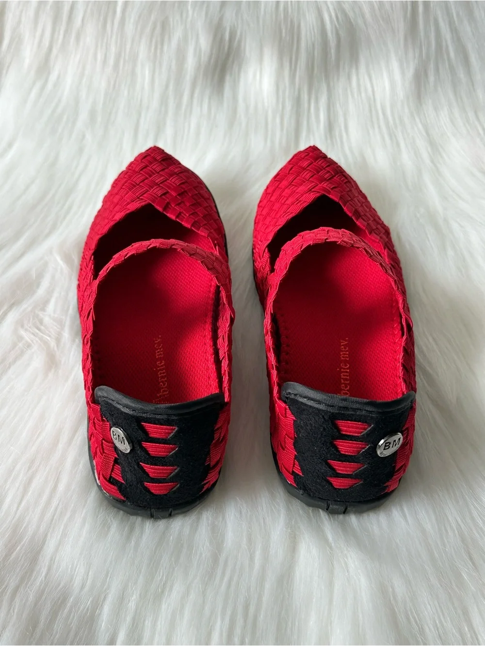 NWOT bernie mev. Red Woven Slip-On Flats